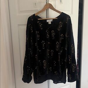 Soft Surroundings Black Blouse with Gold Embellishments